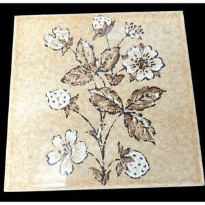 Vintage Semigres Art Tile Italy Strawberry Plant Brown Tan White Trivet 6" x 6"